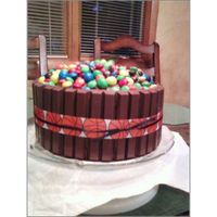 M & M With Kit Kat Chocolate Chip cake with Chocolate Frosting. Chocolate lovers dream!