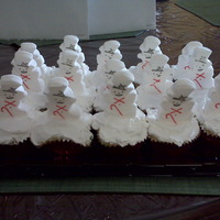 Snowman Cupcakes Vanilla cupcakes with vanilla whipped icing and marshmellow snowman on top.