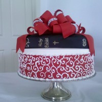 Baptism Cake My son's Baptism cake. His favorite, WASC iced in BC. Bible is RKT smoothed with white chocolate covered in fondant. fondant bow.