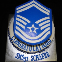 Smsgt Promotion Cake This was a cake done for a friend't hubby who made SMSgt. The top layer was strawberry, bottom was white. It was covered in BC and MMF...