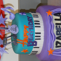 Hannah Montana Birthday Top layer was strawberry cake, bottom layer was half yellow half chocolate. First time I did that, it came out great. Covered in BC and MMF...