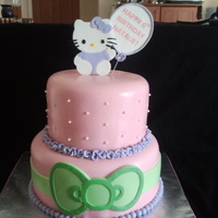 Hello Kitty This was a two layer, top being chocolate with BC, bottom was yellow with BC. Covered in MMF, with MMF and gumpaste decorations. TFL!