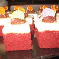 Red Velvet Cake With Cream Cheese Mousse Red velvet cake with cream cheese mousse at the Grand California Hotel in Disneyland