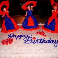 Red Hat Birthday Party White sheet cake and chocolate cake for the dolls made in small wonder molds. All done in buttercream. Red and purple for the Red Hatter...
