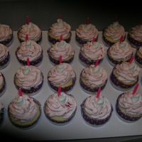 Birthday Cupcakes my 22nd birthday cupcakes. they are white vanilla cupcakes with strawberry swiss meringue buttercream topped with candles and royal icing...