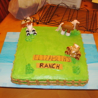 Horse Pasture Chocolate cake with chocolate pudding filling. BC Icing and Fondant horses and sign. Little girls loves horses.