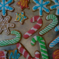 First Decorated Cutout Cookies Spiced Cookies (love the taste!! cloves, nutmeg and cinammon), royal icing decorated. I didn&acute;t have enough red gel so, I made all...