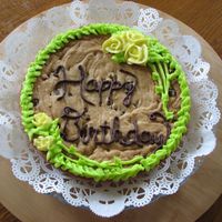 Birthday Cookie Made for my sister in law. I don't have a giant cookie pan yet, so I baked this in a pie pan. I think it turned out okay though. It...