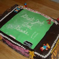 Chalkboard Celebration Cake All buttercream devils food cake with fondant accents. Chalkboard is dusted with powdered sugar to make it look like it was recently erased...