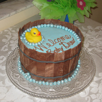 Duckie In A Barrel Baby Shower Cake Chocolate WASC with chocolate icing and MMF. Inspired by eor112