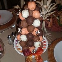 Thanksgiving Cake Truffle Tree 4 kinds of cake truffles (brownies covered in milk chocolate, red velvet with cream cheese frosting covered in dark chocolate, WASC with...