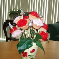 Flower Pot Cupcakes This is my first try at flower pot cupcakes....Next time, I'll make the sticks shorter, or cover with green frosting...(I'm not...