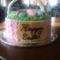 Easter Basket 9 in round w bc ,chocolate sign and fondent handle