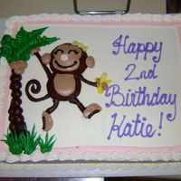 Katies Monkey Cake I got this idea off my daughters t-shirt. She loves monkeys and I was out of ideas for cakes. Just a white 1/2 slab with lemon mousse...