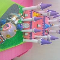 Cindrella 12 & 8' cakes covered in fondant carriage and princesses are toys