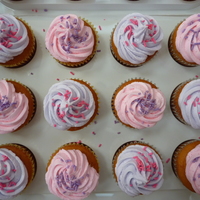 Cupcakes Friend asked if I could make basic cupcakes. Nothing fancy. She wanted pink and lavendar. Used colored buttercream for the icing.