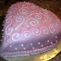 Pink Heart Valentines Cake White cake, Wiltons silicone heart pan, marshmallow fondant, freehand royal icing decor.