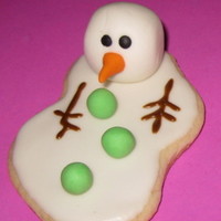 Melting Snowman Sugar cookie with RI. 3-D pieces are MMF. Happy with the outcome...I think he's too cute!