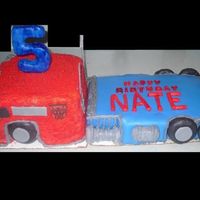 Optimus Prime Cake requested by my son- I googled and found this amazing cake: http://gizmodo.com/272652/optimus-prime-cake . Mine is [clearly] a novice...
