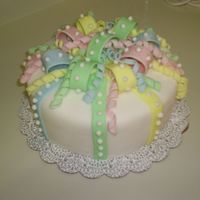 First Fondanct Cake My first Fondant cake. White cake, buttercream icing, and fondant.