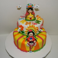 Vigin Distroller Vanilla cake with almond buttercream, filling dulce de leche. Distroller Virgin is a cartoon froom the original Virgin Mary from Mexico.