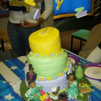 Princess And The Frog My first 3-tier topsy turvy. Buttercream with fondant accents. All figures made out of gumpaste/fondant. TFL