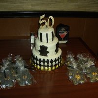 Black, White And Gold 50Th Birthday 3-tier 50th Birthday cake. All German chocolate. Black sugar cookie bears with "50" on bellies to match 50 topper and bears on...