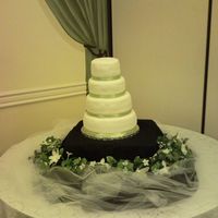 First Wedding Cake my first fondant wedding cake. two rounds are choc and two rounds are white choc both with white choc cream cheese and homemade raspberry...