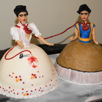 Frida Kahlo Cake This cake was based on a painting by Frida Kahlo titled "La Dos Fridas." Skirts of the women are carrot cake with buttercream...