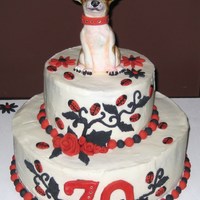 Ladybug And Chihuahua Cake White cake with Buttercream frosting, gumpaste lady bugs, flowers and chihuahua