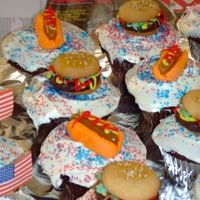Hamburger & Hot Dog Cupcakes I made these for July 4th, 2008 neighborhood celebration. Chocolate cake mix and store bought frosting (that was before I discovered this...