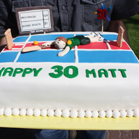 Cricket Theme 30Th Cake This cake my Sis and I made for her husband's 30th. It was a Chocolate mud cake with a mint buttercream centre. Tasted Delish!!!! We...