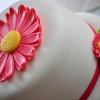 Daisy Themed Birthday Cake Made for a friend's daughter. Original design done on a mini cake by bandckakes. This is a 6inch & 8inch tier. Top daisy made from...