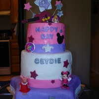 Little Superstar Cake This cake is a mix of a lot of characters my daughter likes, Hannah Montana, Olivia, Disney characters(mickey ears), i totally gorgot Hello...