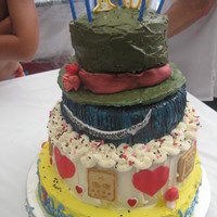 Alice In Wonderland Cake Cake made for my 10 year old daughter's bday. I know the Mad Hatter's tag is missing but I was sick and lucky to even have a...
