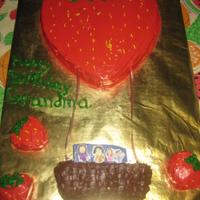 Strawberry Hot Air Balloon Cake made for my Mom, fan of strawberries, hot air balloons, and her grandkids :)