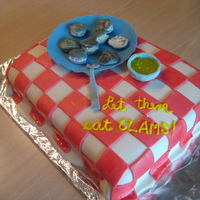 Clam Boil Cake Fondant tablecloth, gumpaste clams