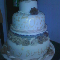 Autumn Years A victoria sponge sandwich 3-tier fondant covered cake with fondant roses. The cream, shades of brown and gold were the colours chosen by...