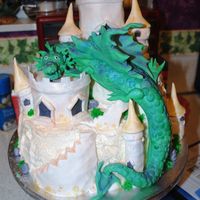 Dragons Lair The dragon was made out of fondant and duster with luster dust to give in a nice effect. The embellishments on the cake were made out of...
