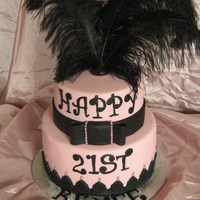 21St Black & Pink Chocolate cake with buttercream filling, covered in ganache, then fondant. Lettering is tappets and the bottom border is done using a lace...