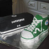 Converse Shoe Cake I made this in celebration for the end of year dance. The dance team does a dance and their costume includes green high top converse shoes...