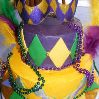 Mardi Gras Cake BC icing with fondant decorations. Very fun cake to make!!