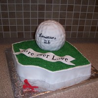 Fore Ever Love For a bridal shower at a golf course. Ball pan for ball covered in fondant. I cut the letters on the Cricut cake. Couple last name on ball...