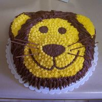 Lion's Face Cake I used the bear face pan from Wilton. The whiskers were make with dry spaghetti that I frosted. Pretty basic, but I loved how it turned out...