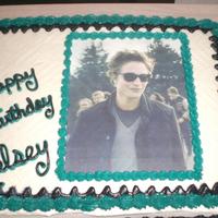 Twlight Cake white cake butter cream icing with edible image of Edward