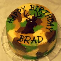 Deer Hunter Cake 3-layer cake, lemon & WASC with raspberry filling. BC camo icing, bc lettering & chocolate fondant deer