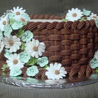 Course 2 Cake Dark chocolate fudge cake w/strawberry filling & chocolate BC icing. Royal icing flowers. I was going for a light tiffany blue but took...