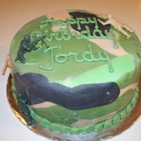Camoflauge Army Cake fondant covered chocolate cake.