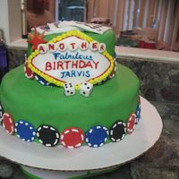 Vegas Cake Vegas Sign, poker chips and cards, all edible. Rolled fondant and used edible ink for the letters.