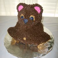 3-D Bear Cake For my sister's baby shower. Used Wilton's 3D bear cake pan. Could use a little work on the arms of the bear, making them stand...